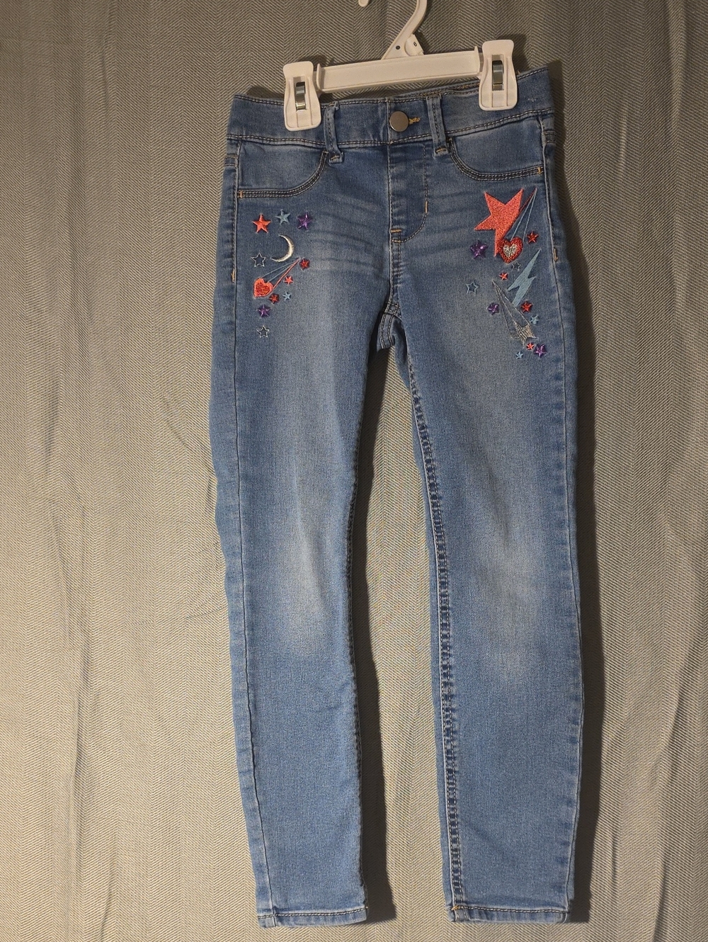 Girls' Light Blue Embroidered Stretch Jeans